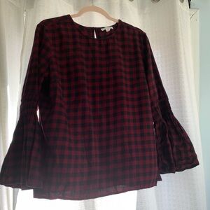 Red and black checked flannel feel blouse